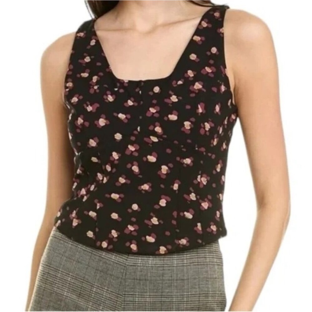 M CAbi Floral Black Lean Tank Sleeveless Top